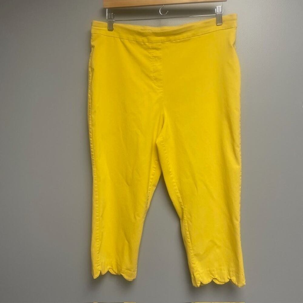 Zac & Rachel Women's Yellow Pull- On Pants Scallop Ankle Stretch - Size 16